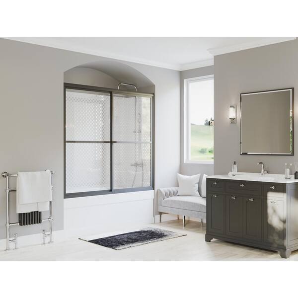 Coastal Shower Doors Paragon 52 in. to 53.5 in. x 56 in. Framed Sliding Tub Door with Towel Bar in Matte Black and Clear Glass