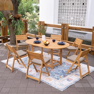 Miami 7-Piece Teak Wood Outdoor Dining Set with Sunbrella Cast Shale Cushion