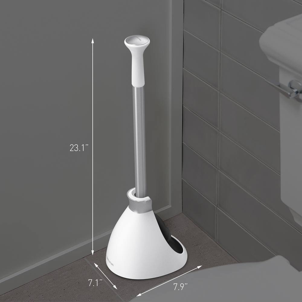 White and Stainless Steel Toilet Plunger with Flange