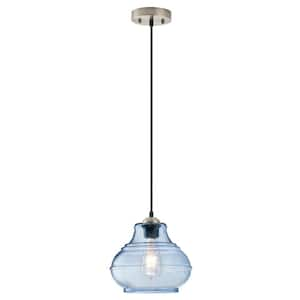 Jasslynn 60 Watt 1 Light Blue Modern Pendant Light with Bell Glass Shade for Dining Room Foyer Bathroom Kitchen Island