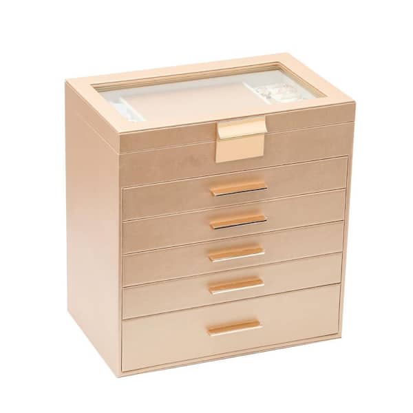 Unbranded 6-Layer Jewelry Box for Women, Necklace, Bracelet, Earrings and Ring Organizer (Gold), 11 in. x 6.6 in. x 10.2 in.