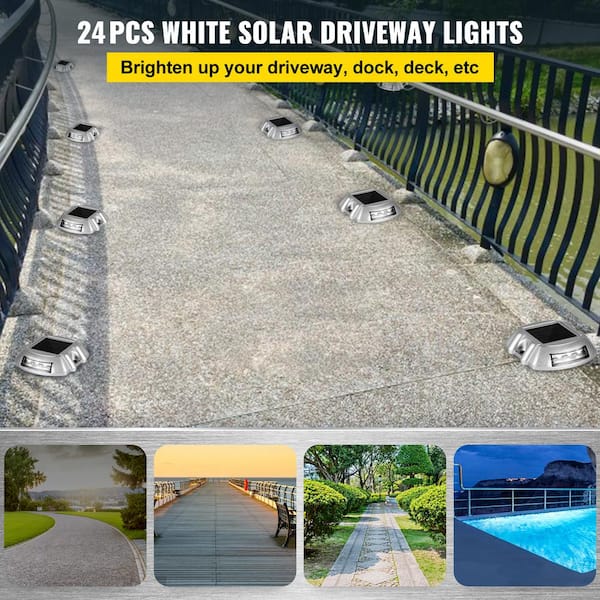 VEVOR Driveway Lights 24-Pack Outdoor Waterproof Wireless 6 LEDs Solar Dock Lights Marine for Walkway Sidewalk Steps, White