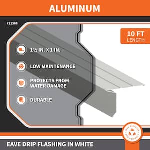 1-1/2 in. x 1 in. x 10 ft. Aluminum Eave Drip Flashing in White