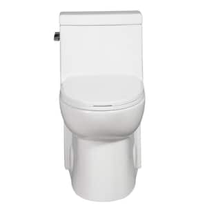 Left Side Flush Handle 1.28 GPF 1-Piece Elongated Toilet in Gloss White with Soft-Close Seat