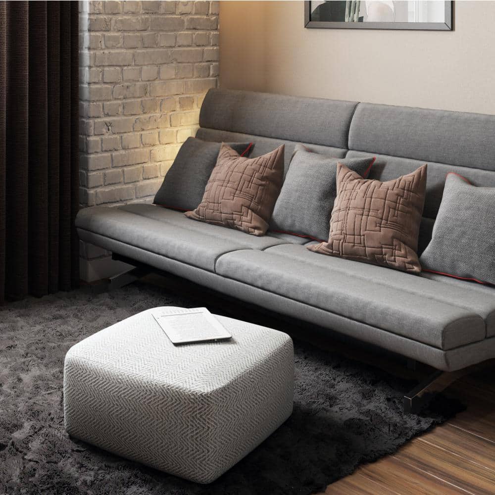Gray Melange Cotton Blend Square Pouf