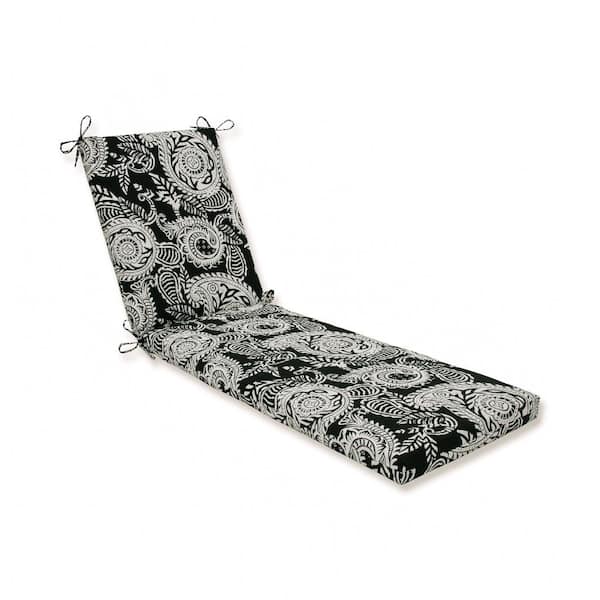 Pillow Perfect Paisley 23 in. x 30 in. Deep Seating Outdoor Chaise Lounge Cushion in Black/Ivory Addie