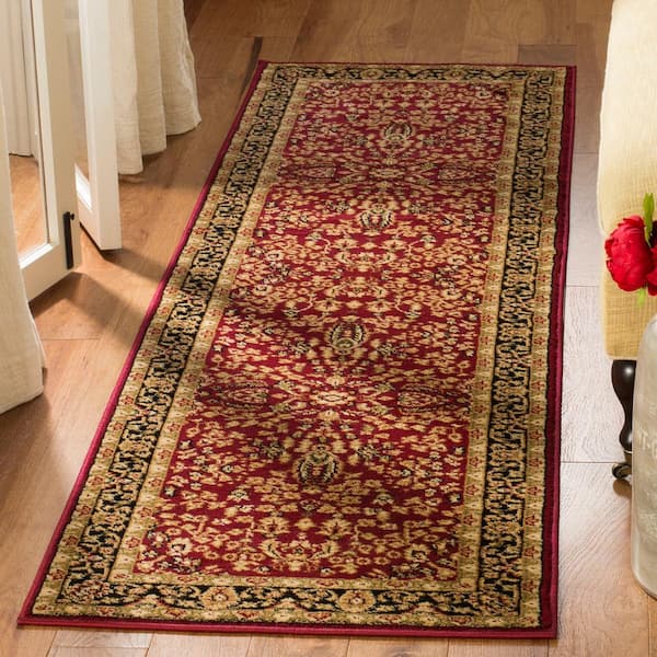 Lyndhurst Red/Black 2 ft. x 6 ft. Border Antique Floral Runner Rug