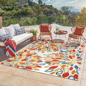Fosel Zadar Bright Multi-Colored 5 ft. x 7 ft. Medallion Indoor/Outdoor Area Rug