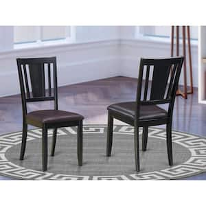 Black Faux Leather Upholstered Wooden Chairs With Cushion, (Set of 2)