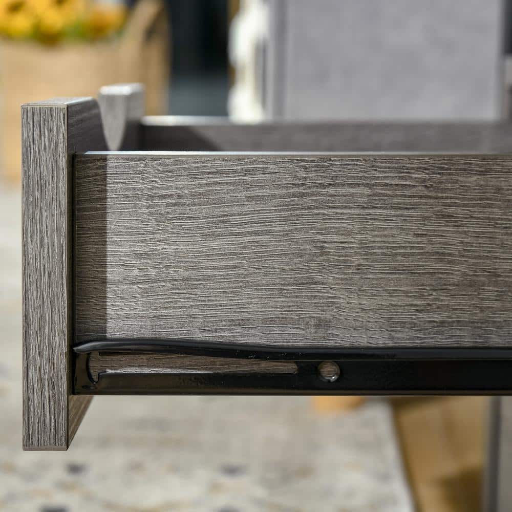 Industrial Chic Side Table with Dual Storage Drawers and Shelf