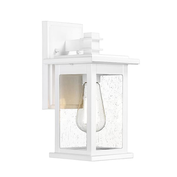 JAZAVA 1-Light White Weather Resistant Exterior Outdoor Wall Light Sconce Wall Lantern with Seeded Glass for the Porch