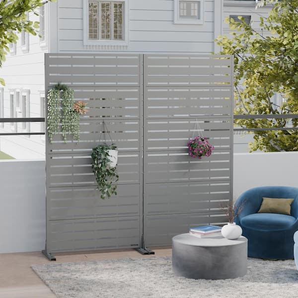 35 in. W x 72 in. H Black Galvanized Metal Louvered Outdoor Patio Divider Screen (2-Pack)