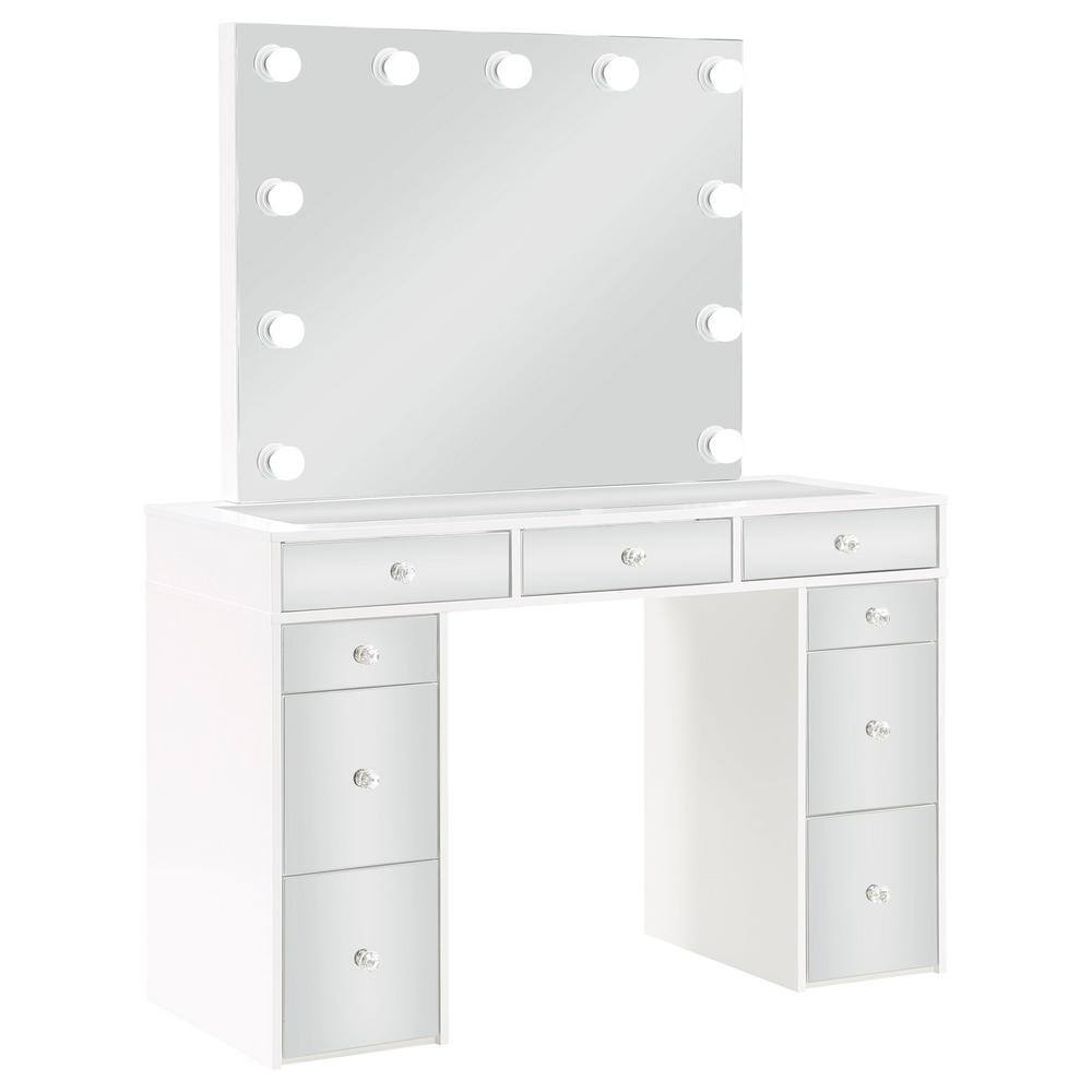 White and Gray Vanity Set with Lighted Mirror and Bench