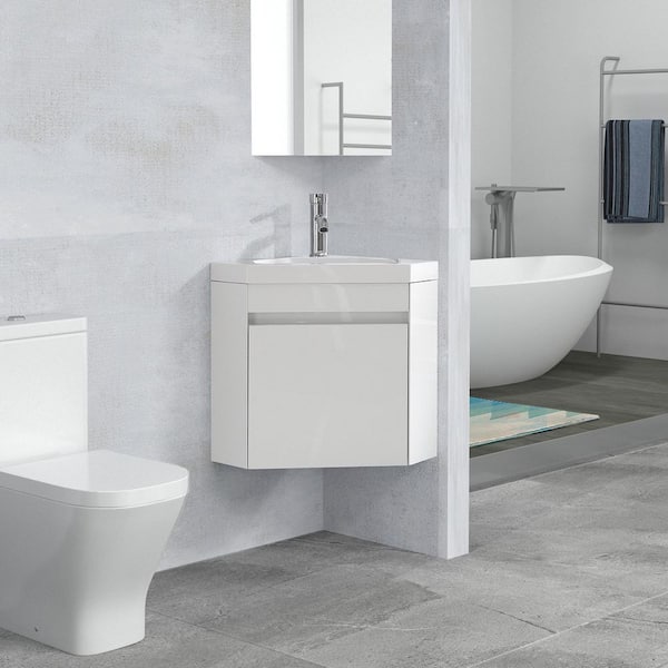 Wonline 15.74 in. W x 15.74 in. D x 19.29 in. H Single Sink Bath Vanity in White with White Ceramics Top.