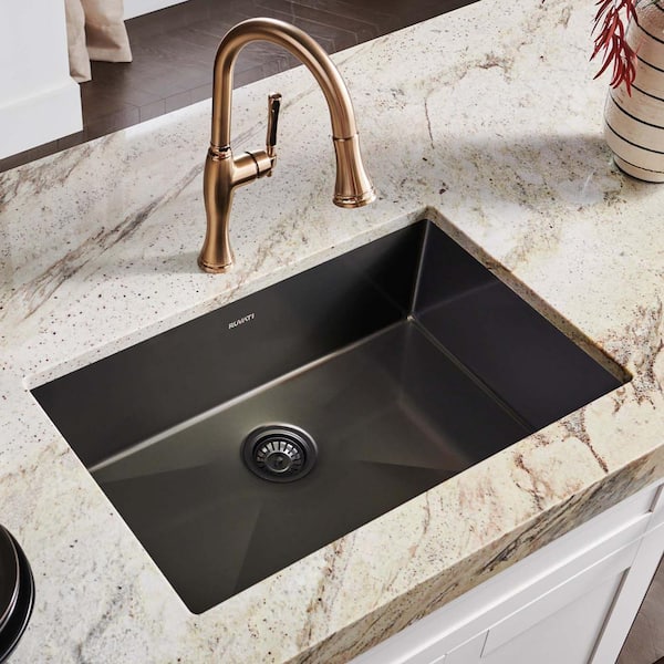 Terraza 33 in. Undermount SIngle Bowl 16-Gauge Stainless Steel Kitchen Sink in Gunmetal Black