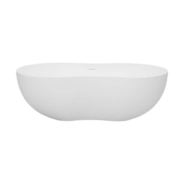 67 in. x 32 in. Freestanding Stone Resin Solid Surface Soaking Bathtub in White