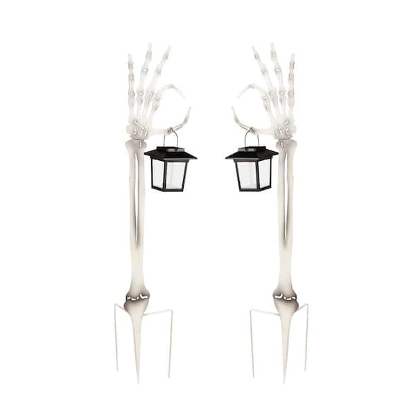 Evergreen 29 in. Skeleton Hand Garden Stake with Solar Flickering Light Lantern