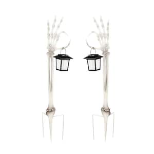 29 in. Skeleton Hand Garden Stake with Solar Flickering Light Lantern (Set of 2)