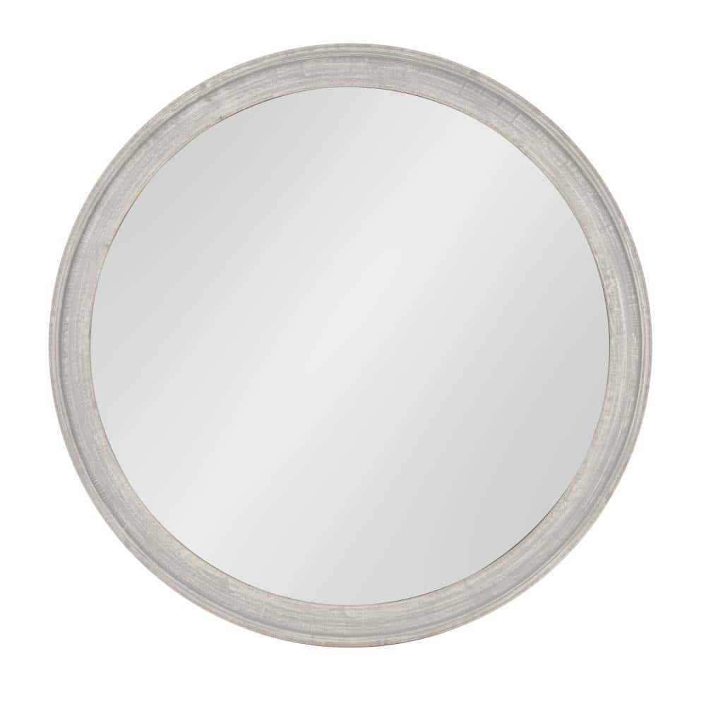Elegant 28" Distressed Gray Circular Wood Wall Mirror