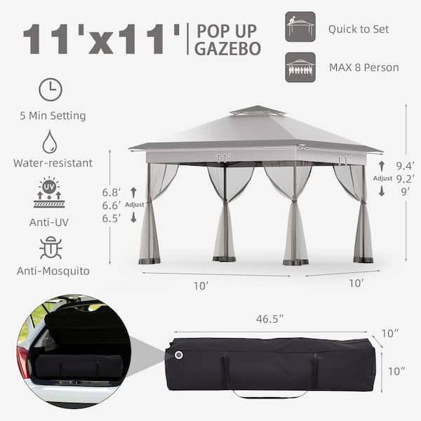 GAhouses119冊 Bezseller 11 ft. x 11 ft. Light Gray Pop-Up Gazebo Tent with