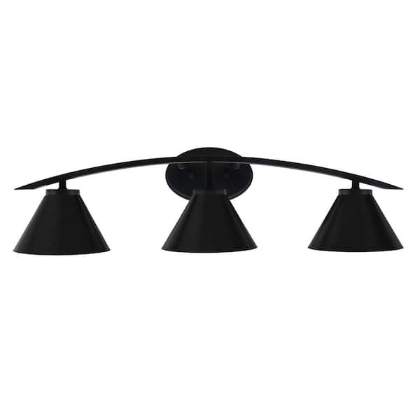 Unbranded Siena 29 in. 3-Light Vanity Light Matte Black with Matte Black Metal Shades