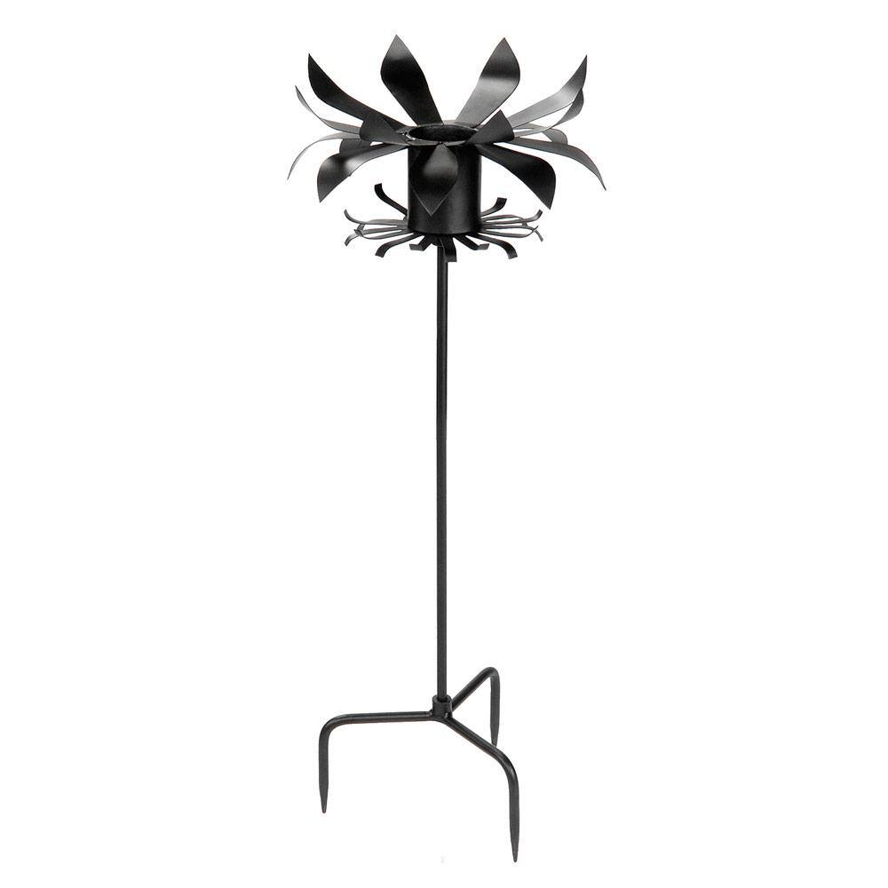 Tall Black Matte Metal Gazing Globe Stand with Petal Design