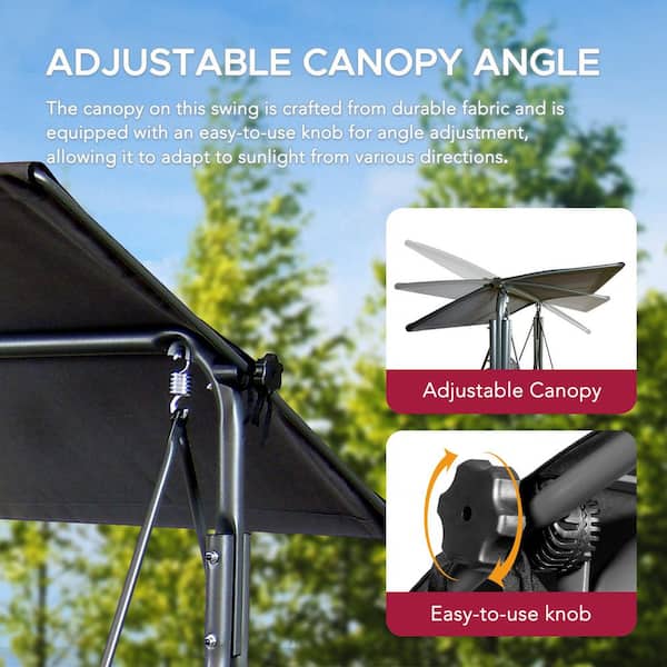 Sunjoy Made in Italy 2-Seat Gray Patio Metal Porch Swing with