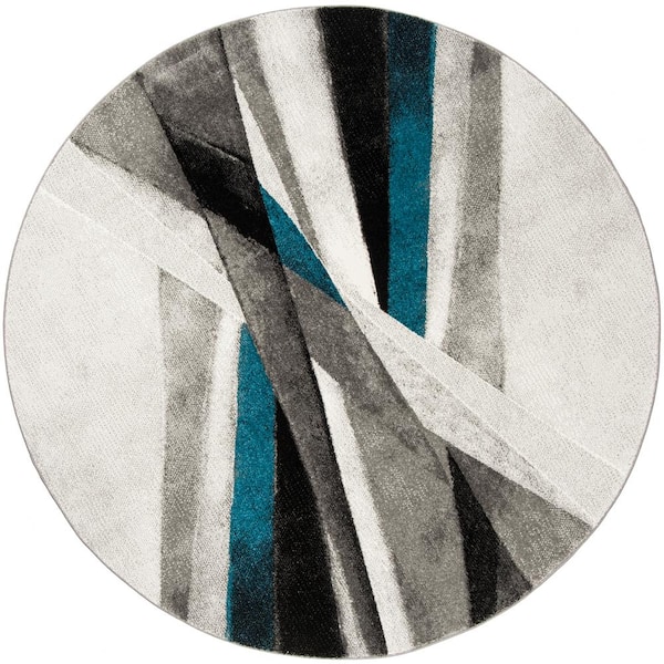 SAFAVIEH Hollywood Gray/Teal 4 ft. x 4 ft. Round Abstract Area Rug