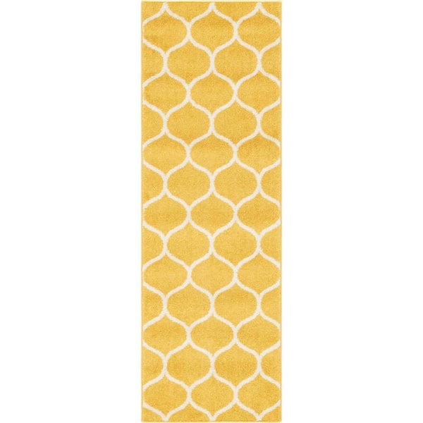 Unique Loom Trellis Frieze Rounded Yellow 2 ft. x 6 ft. Area Rug