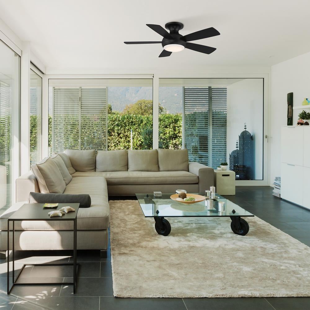 Odyssey Smart 52'' Matte Black Plywood Low Profile Ceiling Fan with LED Light