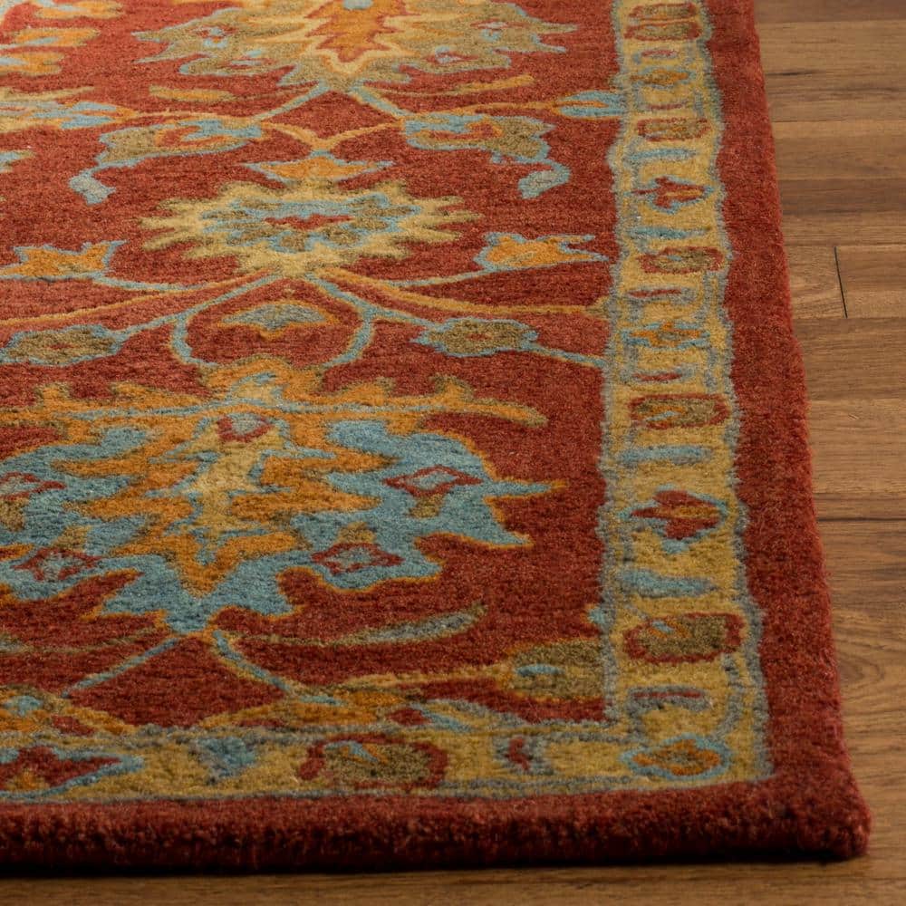 Elegant Red Wool Hand-Tufted Rectangular Area Rug