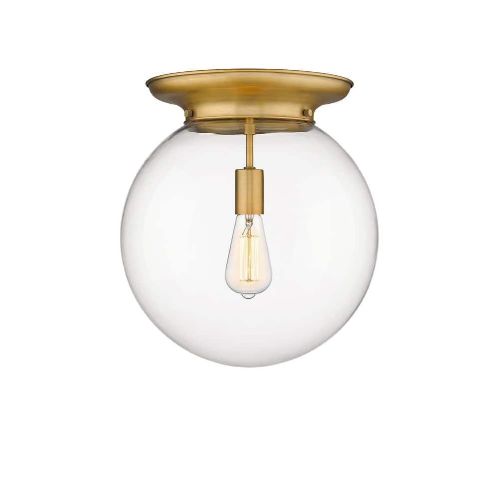 Beacon 14 in. 1-Light Brushed Brass Art Nouveau Flush Mount with Clear Glass Shade price history on PriceWatchPro