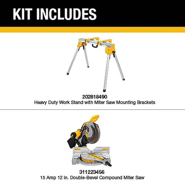 15 Amp Corded 12 in. Double-Bevel Compound Miter Saw with Cutline LED with Heavy Duty Work Stand and Mounting Brackets
