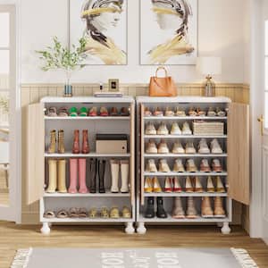 13.77 in. D White 24-Pairs Shoe Storage Cabinet, Modern Free-Standing Shoe Cabinet with Doors, Entryway, Living Room