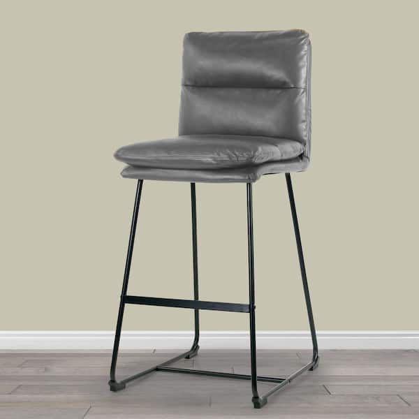 Aulani Grey Upholstered Metal Frame 30 in. Bar Stool with Puffy Cushions (Set of 2)