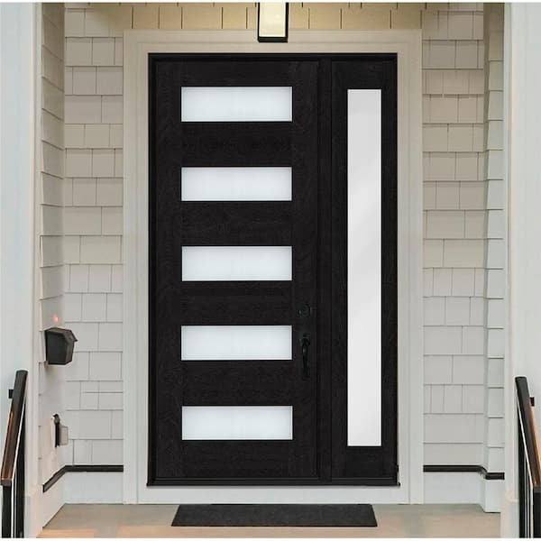 Regency 53 in. x 96 in. 5L Modern Frosted Glass LH Onyx Stain Mahogany Fiberglass Prehung Front Door w/14in.SL