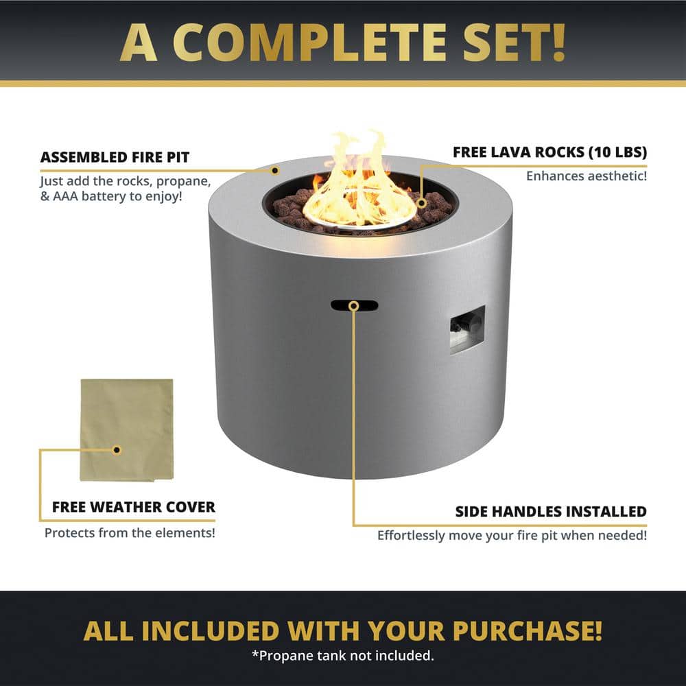 Loren 32-Inch Round Gray Concrete Propane Fire Pit Table