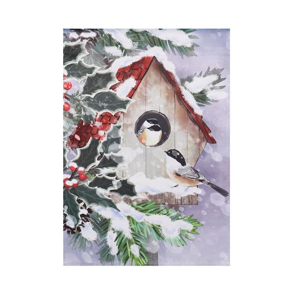 Meadow Creek 12 in. x 18 in. Winter Birdhouse Garden Flag