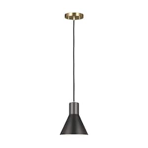 Towner 1-Light Black Shade with Satin Brass Accents Pendant