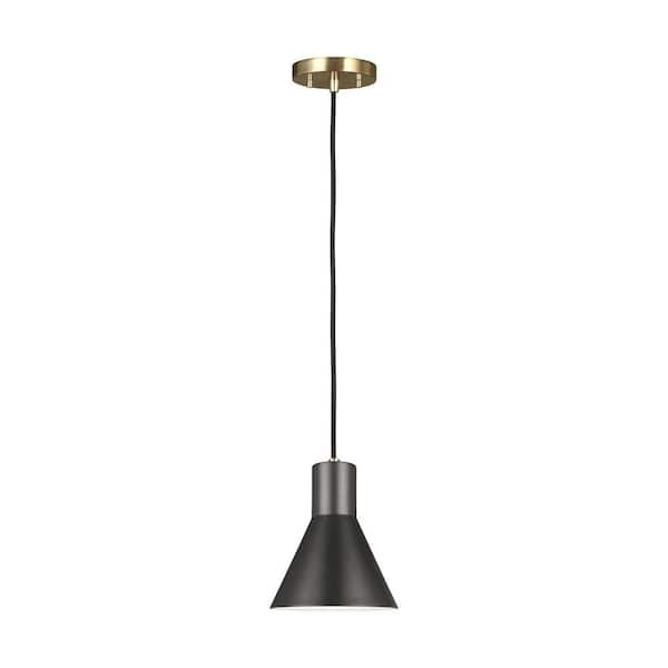 Generation Lighting Towner 1-Light Black Shade with Satin Brass Accents ...