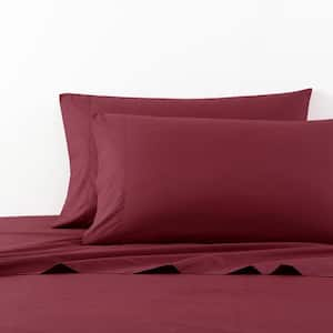 Solid 3-Piece Red Cotton Twin Sheet Set