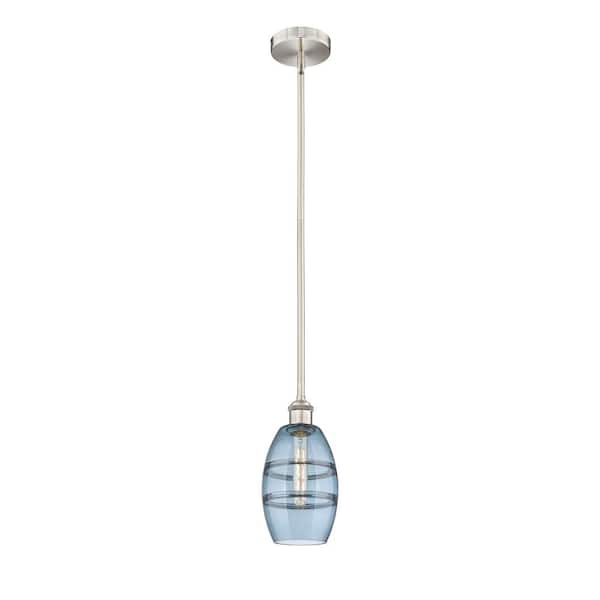 Vaz 100-Watt 1-Light Brushed Satin Nickel Shaded Mini Pendant Light with Painted Glass Shade