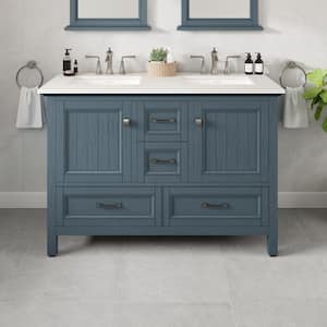 Britney 48 in. W x 22 in. D Ash Blue Double Sink Bathroom Vanity with White Carrara Quartz Top and Undermount Sinks