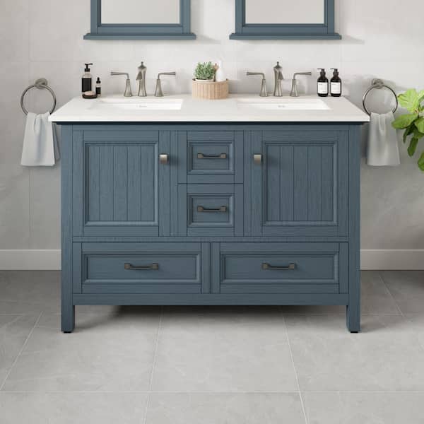 Eviva Britney 48 in. Double Sink Ash Blue Bath Vanity with White Carrara Quartz Top (Assembled)