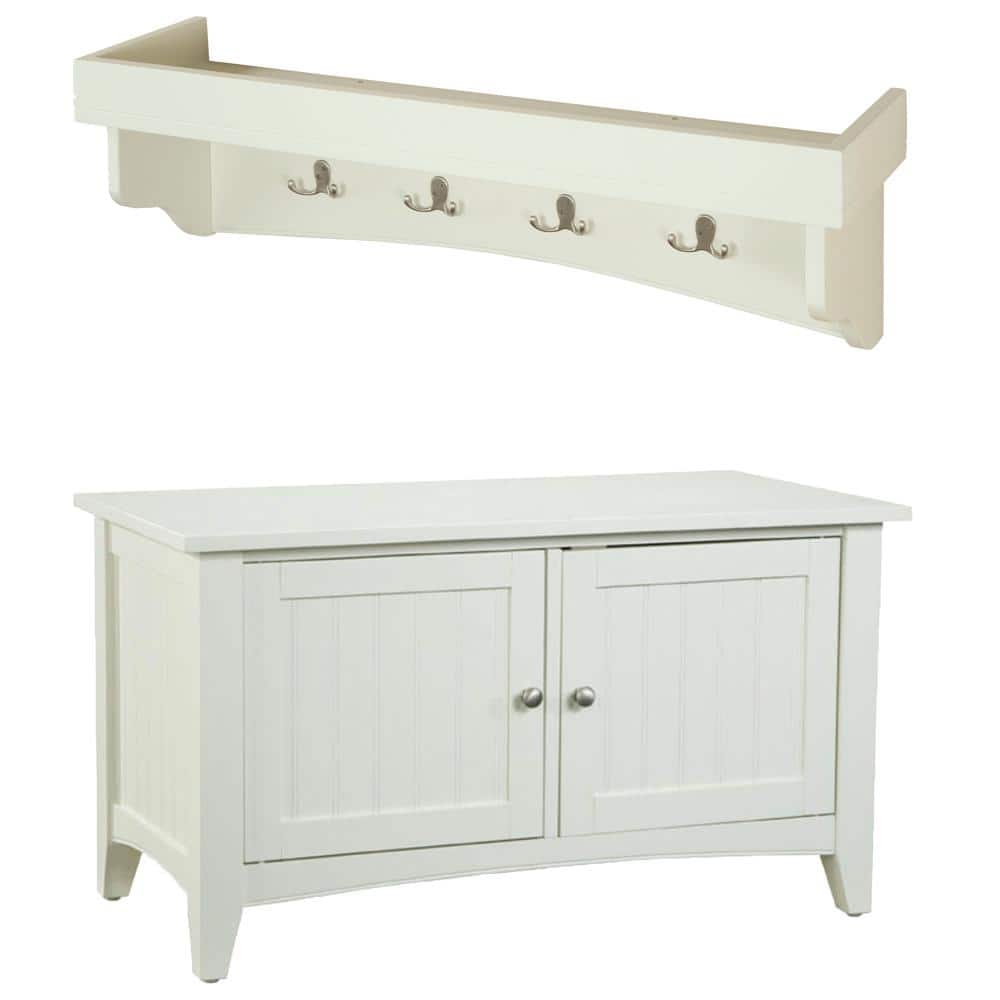 Ivory Shaker Cottage 40" Hall Tree with Storage Bench and Coat Hooks