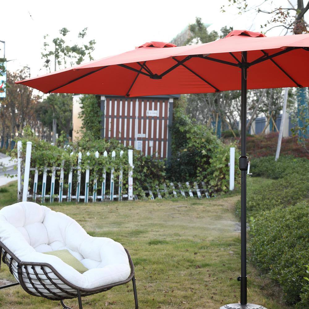 14.5 ft. Orange Rectangular Double-Sided Market Umbrella with Crank Lift