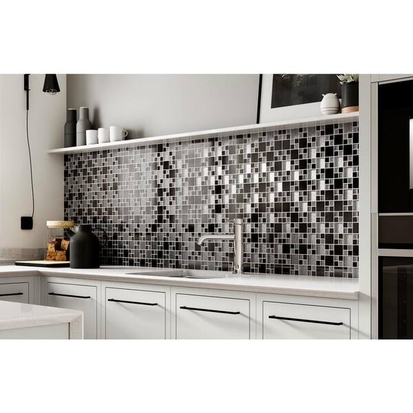 glass and metal tile backsplash