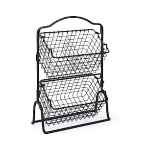 Gourmet Basics Grid 2 Tier Metal Wire Basket Black