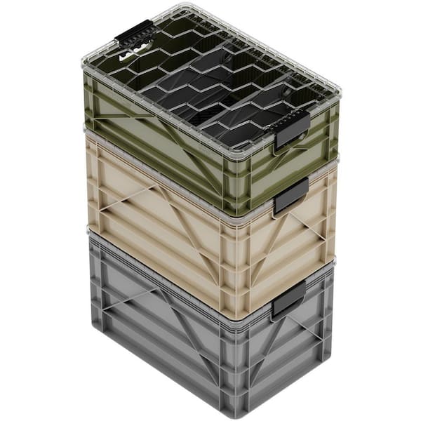 Crate Pro Pack 2 Full-Size & 1 Half-Size Heavy Duty Stackable Storage Bins wth Lids, Dividers and Mats Camo Variety Pack