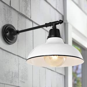 Wallace 12.25 in. White 1-Light Farmhouse Industrial Indoor/Outdoor Iron LED Victorian Arm Outdoor Sconce